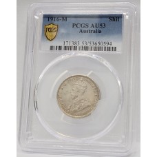 AUSTRALIA 1916 . ONE 1 SHILLING . PCGS AU53